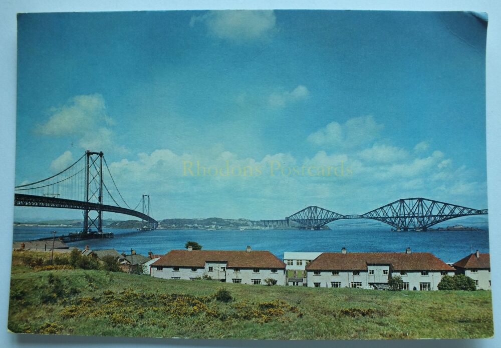 The Forth Bridges From South Queensferry Scotland-Colour Postcard
