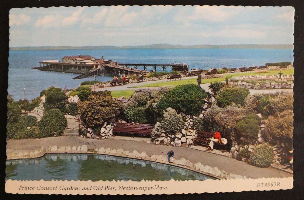 Weston-super-Mare Somerset-Prince Consort Gardens and Old Pier Postcard