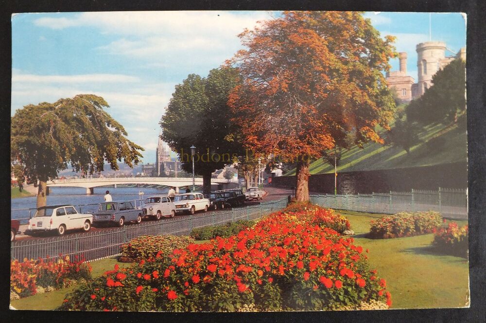 Inverness Bridge And Castle From Ness Bank-1960s Cars-Invernesshire Postcard