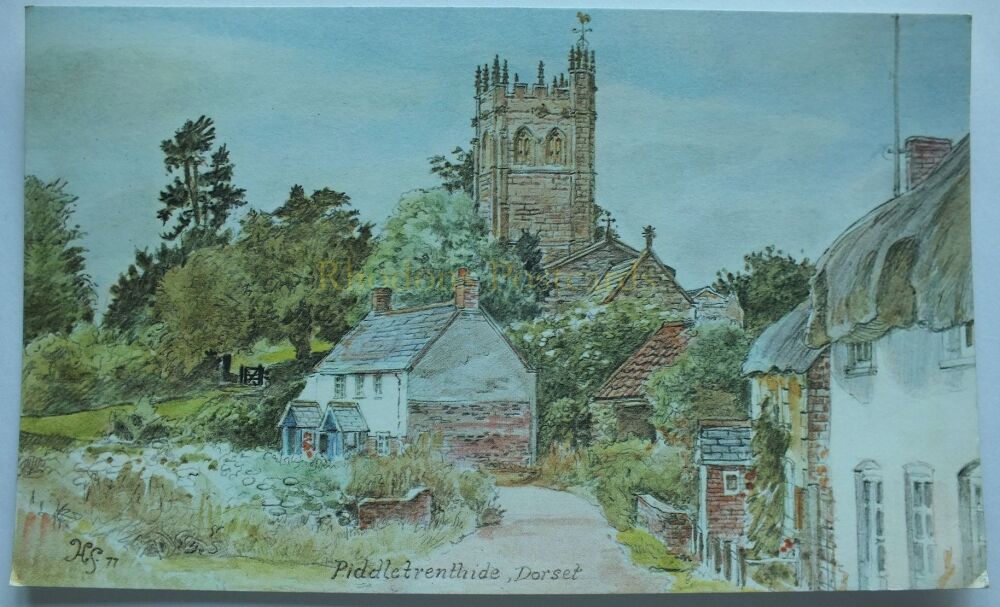 Piddletrenthide Dorset-From a Watercolour by Harold Sheild-Colour Postcard