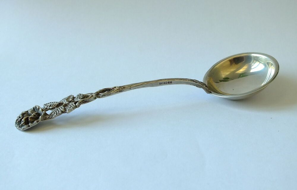 Hildesheim Rose Pattern Sugar Spoon-Cream Serving Spoon-Sauce Ladle-Antik 800 Silver