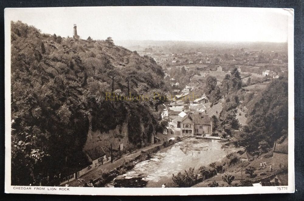 Cheddar Somerset-View From Lion Rock-Photchrom Sepia Photo Postcard