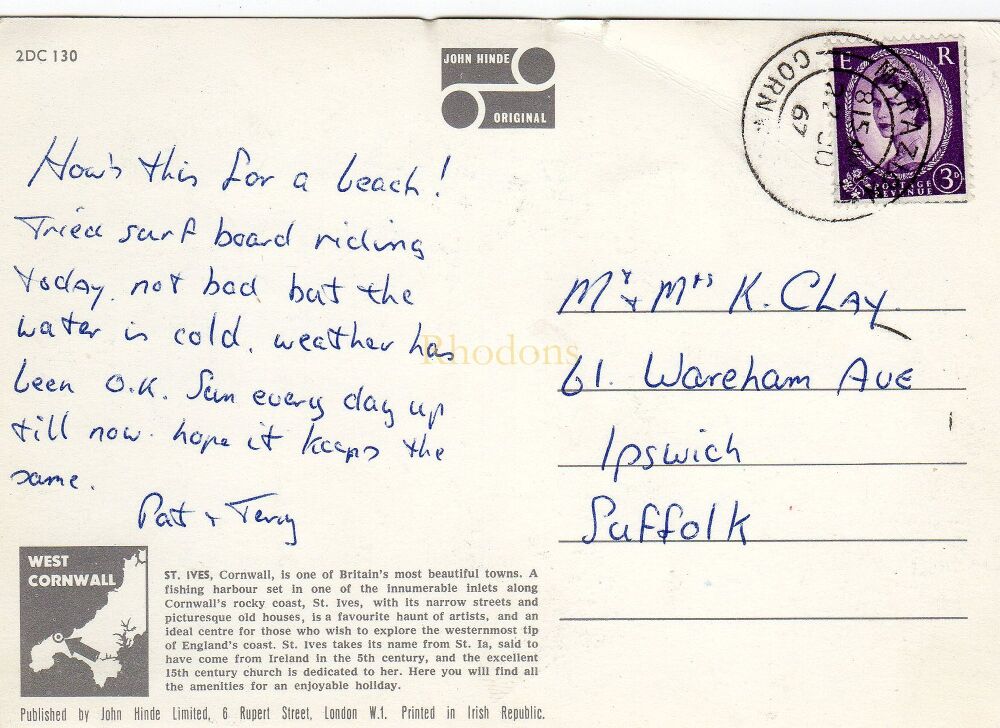 Carbis Bay, St Ives, Cornwall-1960s John Hinde Postcard