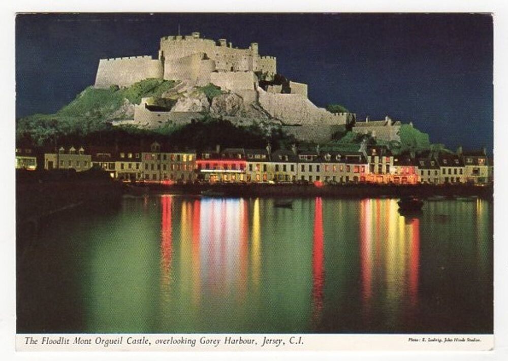 Floodlit Mont Orgueil Castle Overlooking Gorey Harbour, Jersey CI-Colour Photo Postcard