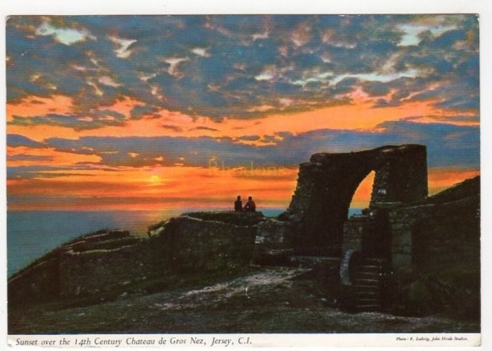 Sunset Over 14th Century Chateau De Gros Nez, Jersey CI-Colour Photo Postcard