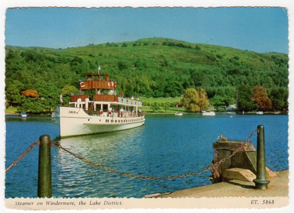 Steamer on Lake Windermere, Cumbria- Bamforth Colour Photo Postcard