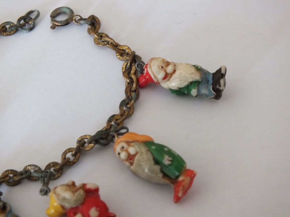 Rare 1930s Vintage Snow White and the 7 Dwarfs Celluloid Charm Bracelet