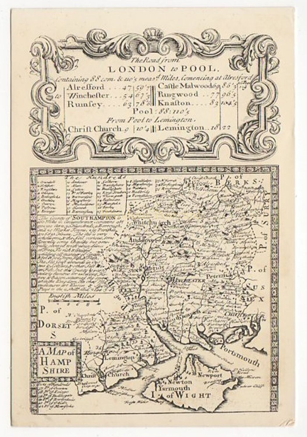 A Map Of Hampshire By John Owen and Emanuel Bowen-1980s Anglia Maps Postcar