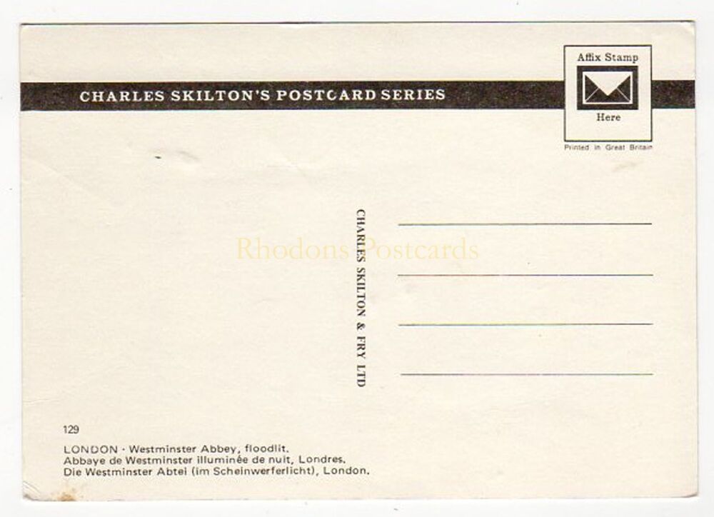 Westminster Abbey Floodlit - Charles Skilton Series Postcard