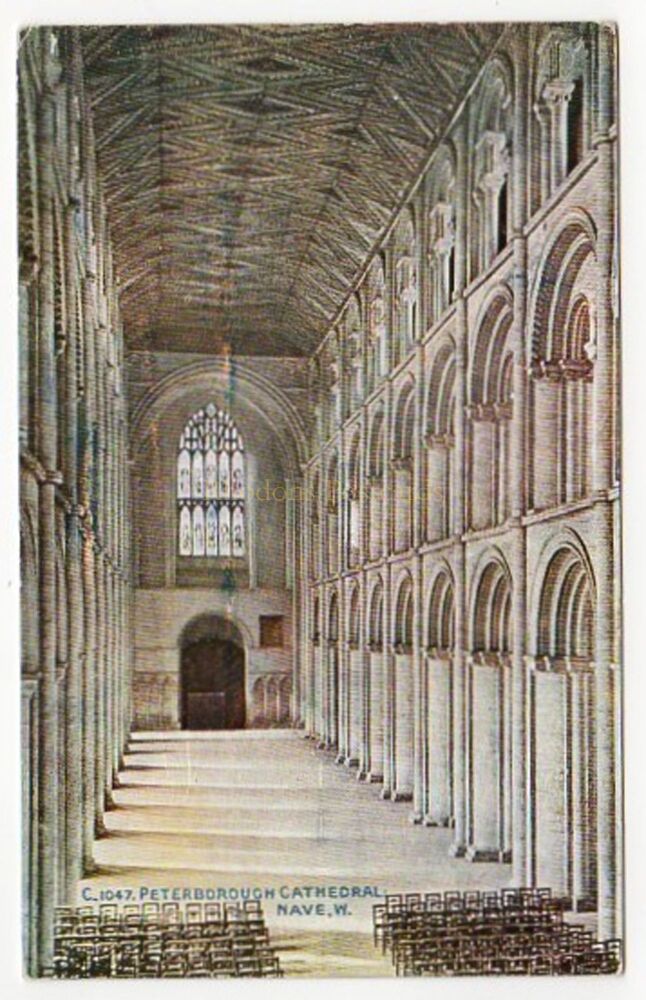 Peterborough Cathedral Nave-West-Early 1900s Photochrom Postcard