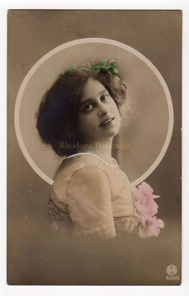 Glamorous Young Woman- Colour Tinted Photo Postcard-Early 1900s Vintage
