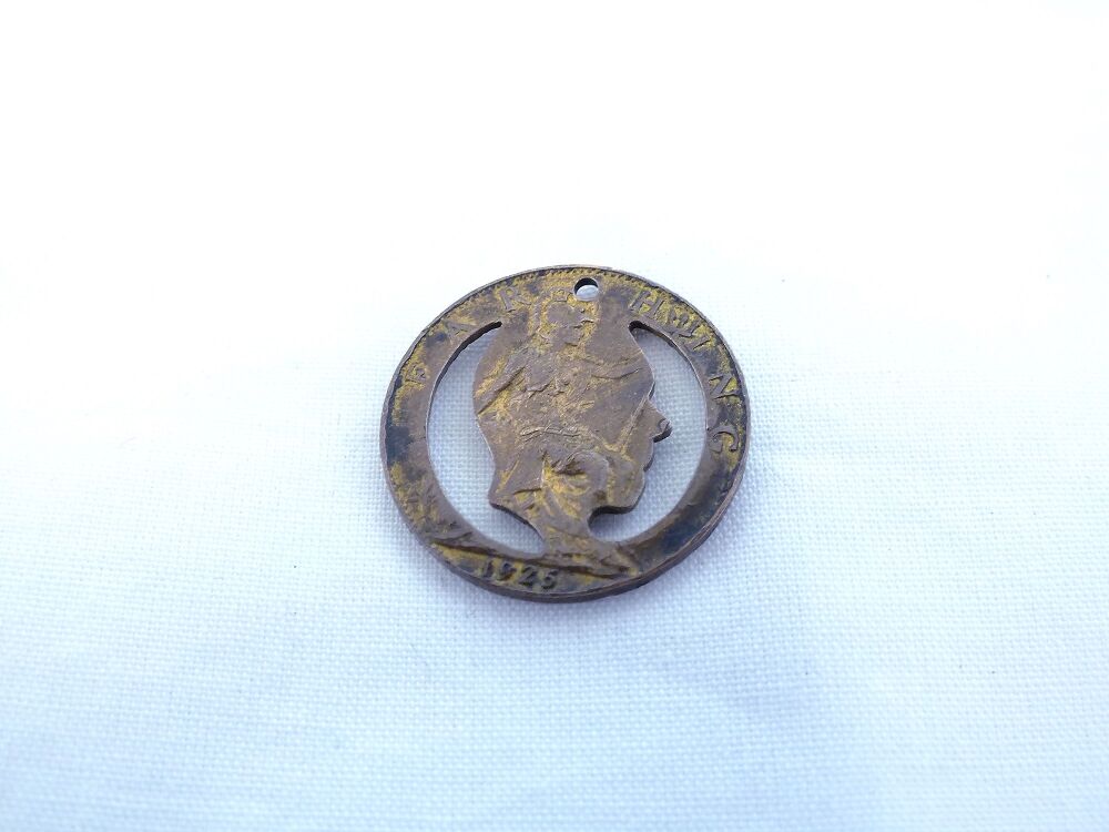 King George V  1925 Farthing Coin Fretwork Charm Pendant