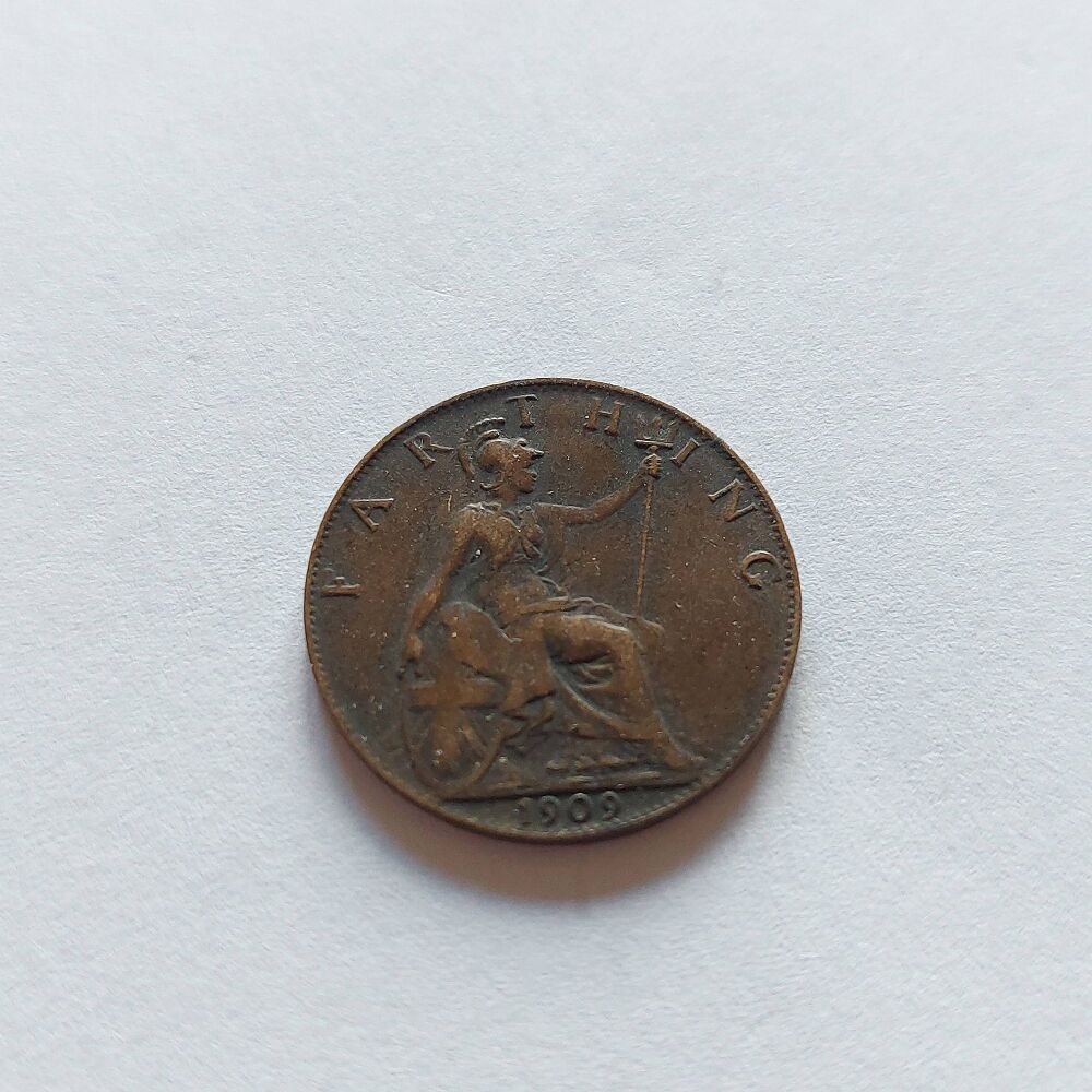 1909 British Farthing Coin (¼d )-King Edward VII