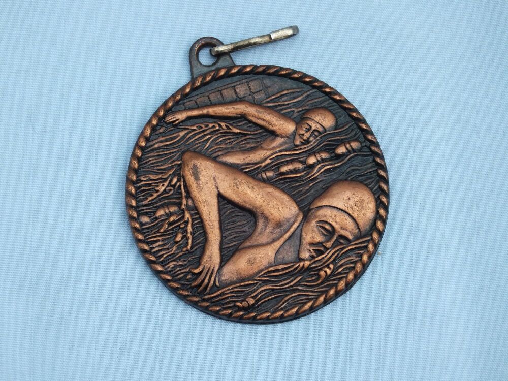 Bronzed Metal Swimming Award Medallion-Circa 1980s