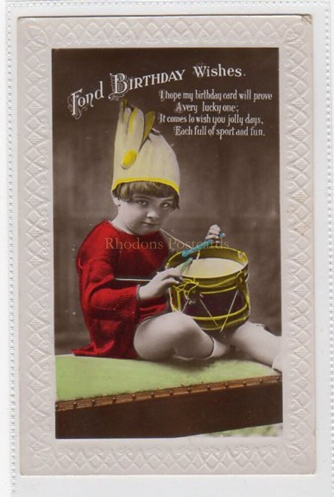 Fond Birthday Wishes - 1930s Childs Embossed Birthday Greetings Postcard | M RUMP, Watton Norfolk