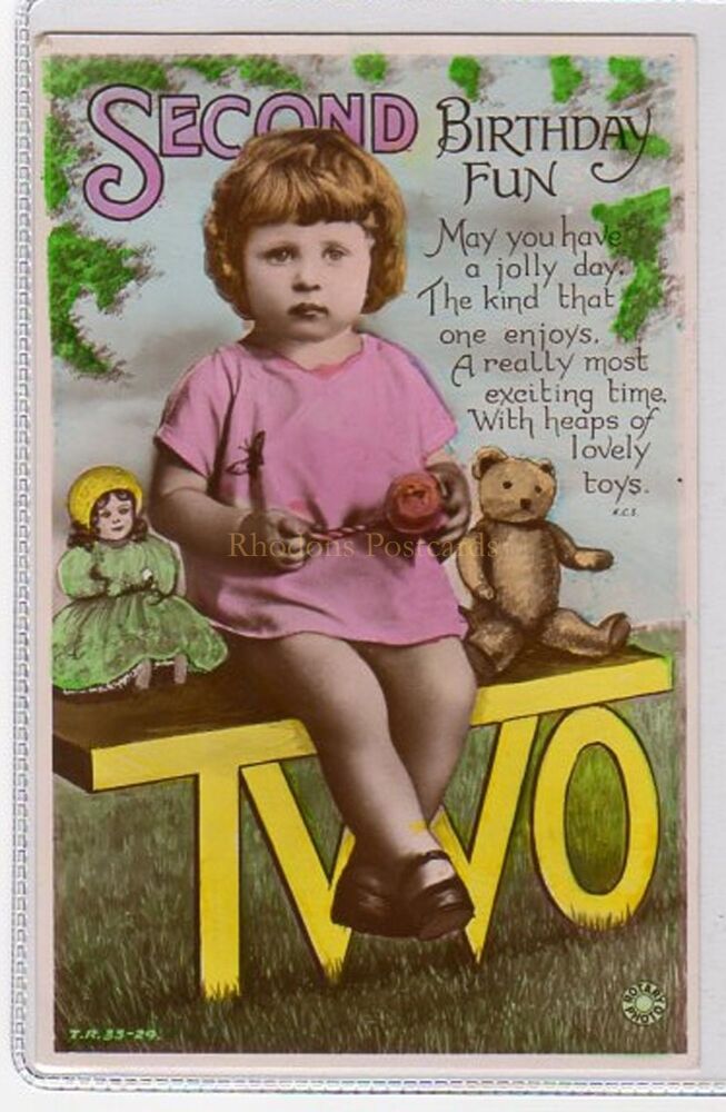 1930s Childs Birthday Postcard - Second Birthday Fun - Rotary Photo | Sent To A CULLINGFORD, Wenhaston, Suffolk, 1930s