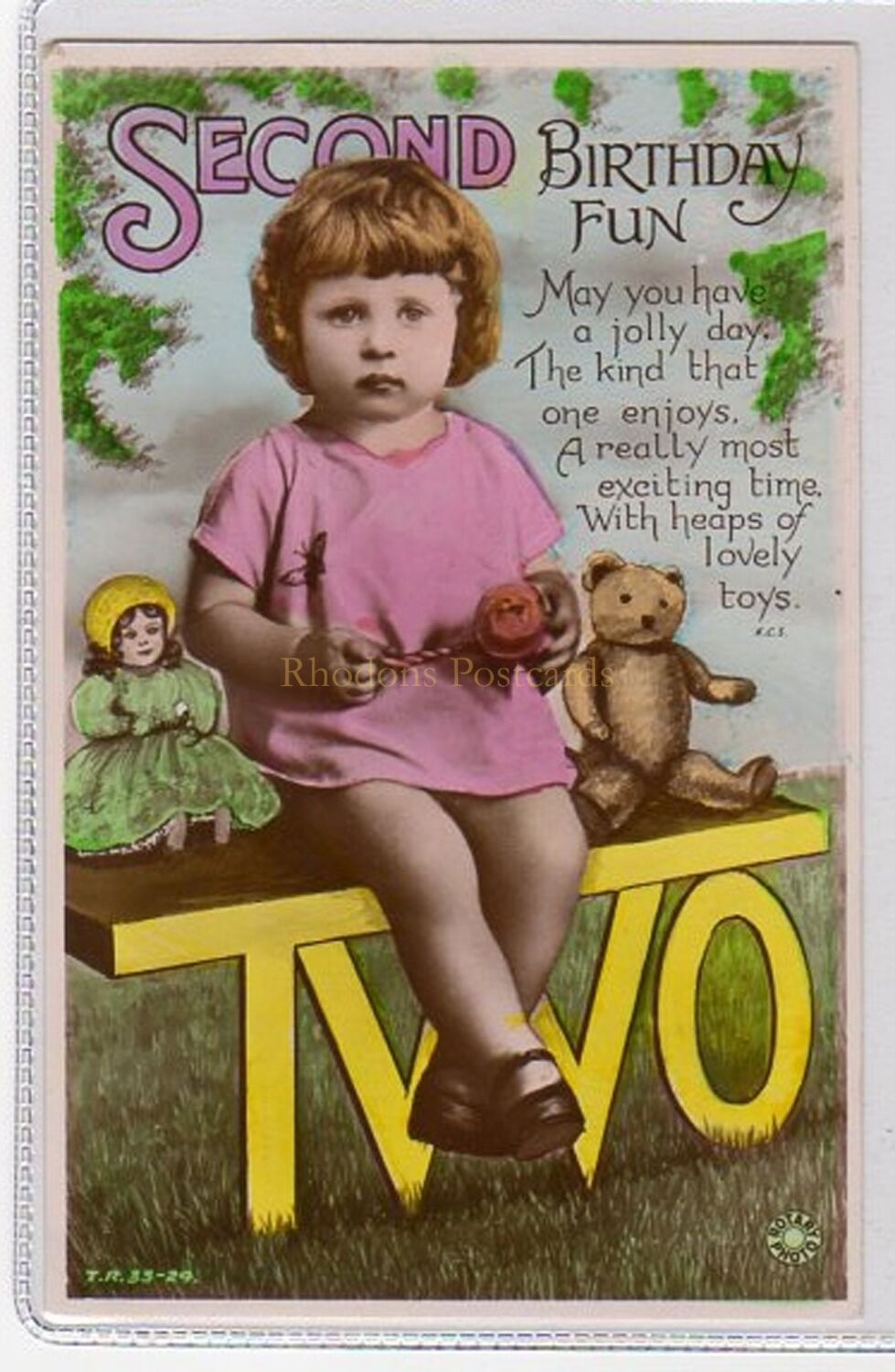 1930s Childs Birthday Postcard - Second Birthday Fun - Rotary Photo