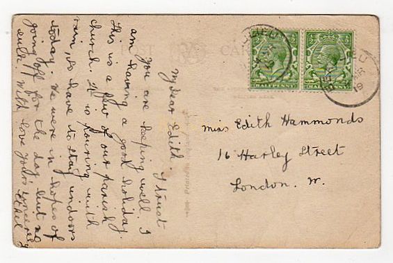 Miss Edith HAMMONDS, Harley Street London W. March 1919 | Double Beaulieu Cancellation |  Beaulieu Church