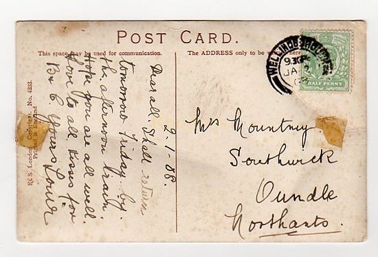 Mrs MOUNTNEY, Southwick, Oundle, Northants-January 1908