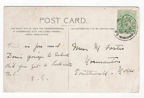 Miss N FOSTER,  Normanton, Southwell,  Nottinghamshire. June 1908