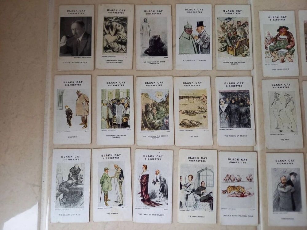 Carreras Black Cat Cigarette Cards - Raemaekers WW1 War Cartoons - Circa 1916 Vintage - Lest We Forget
