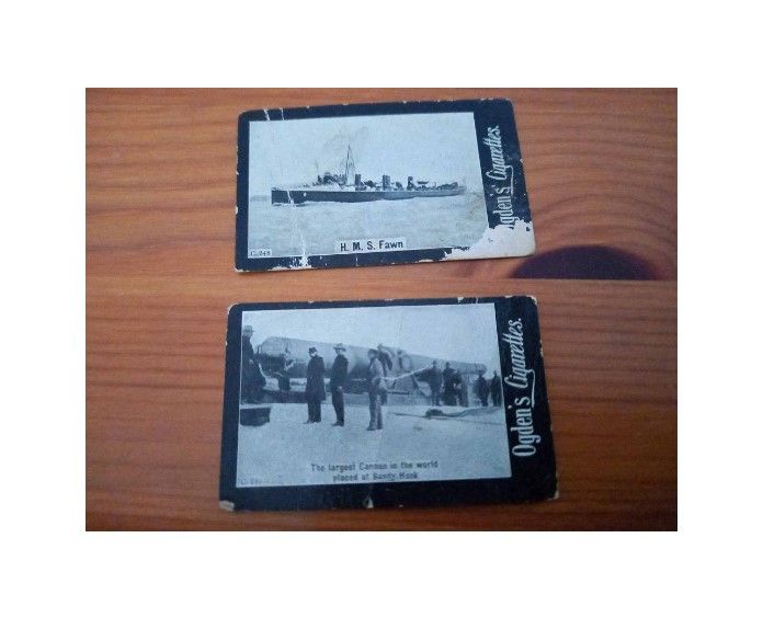 Ogdens Cigarette Cards x2-Sandy Hook Cannon-H.M.S Fawn-C248-C295