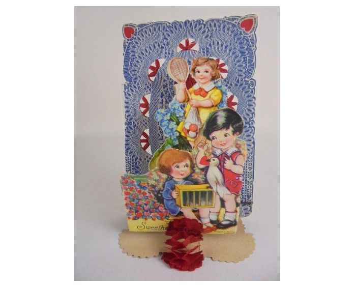 Vintage Valentines Day Card-Pop Up 3D With Crepe Paper - Germany Circa 1930s