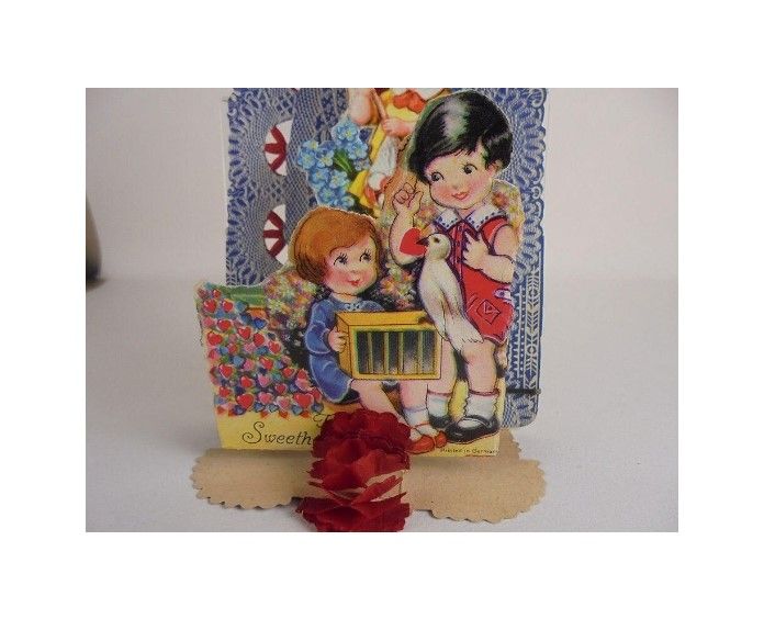 Vintage  Valentines Day Card-Pop Up 3D With Crepe Paper - Germany Circa 1930s