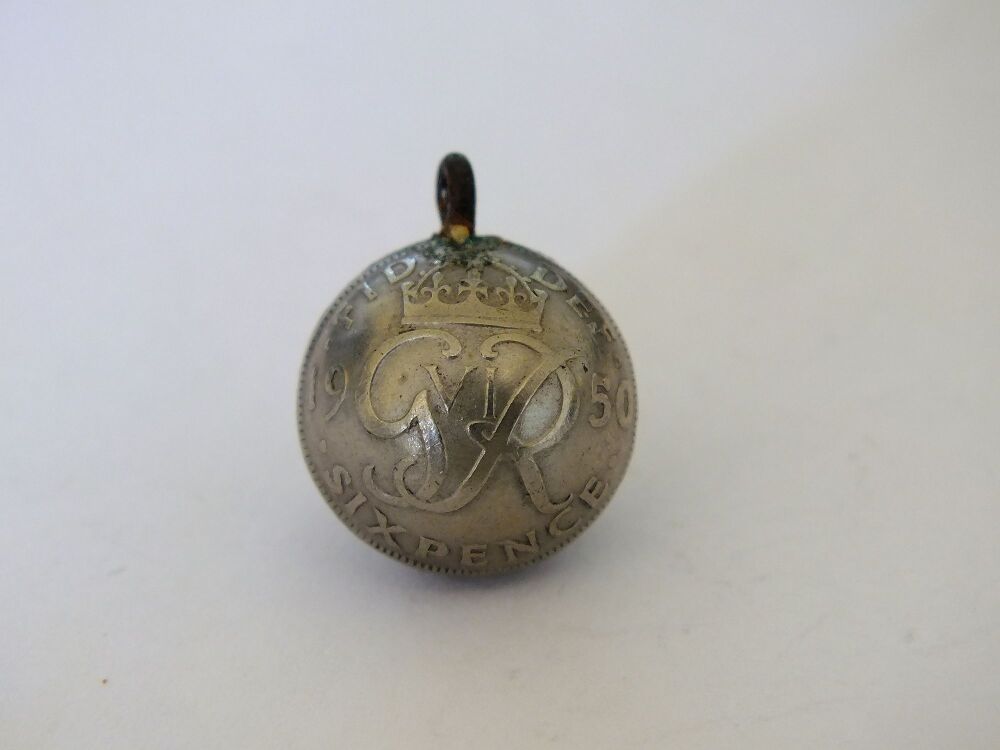 King George VI 1950 Sixpence Coin Ball Pendant Charm
