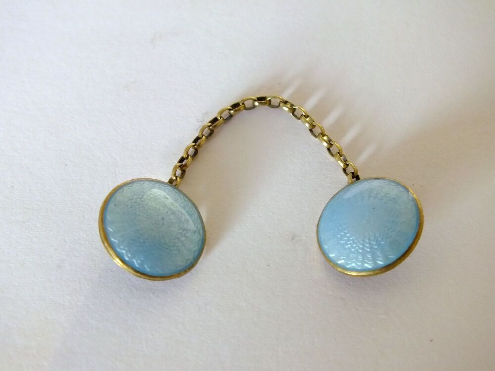 Chain Link Buttons Fastener- Blue Guilloche, Gilt Backed