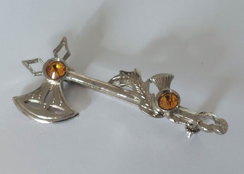 Scottish Silver Axe and Thistle Lapel Brooch