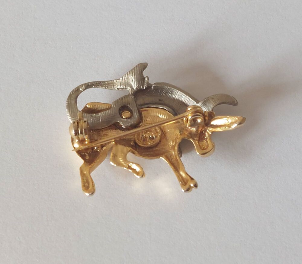 Bull Pin Brooch - Raging Bull - Zodiac Taurus - Bi-Metal