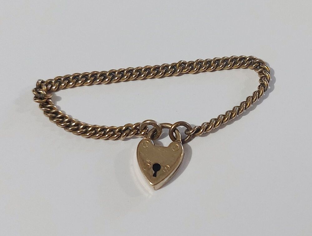 Miniature Heart Padlock Pendant Locket Clasp Charm and Short Chain - Gold Plated-Rolled Gold-Yellow Metal