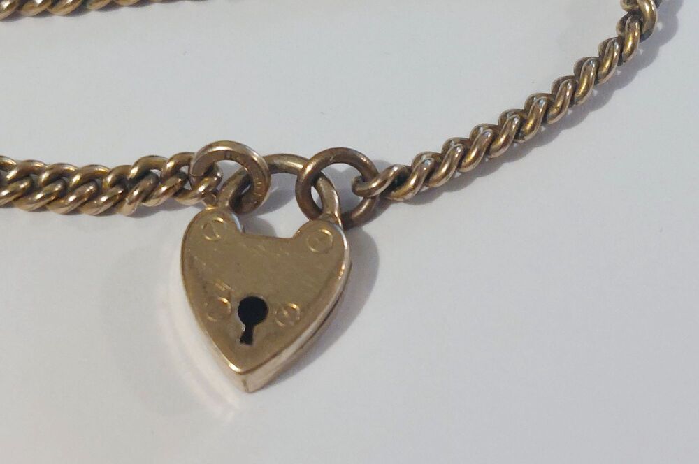 Miniature Heart Padlock Pendant Locket Clasp Charm and Short Chain - Gold Plated-Rolled Gold-Yellow Metal