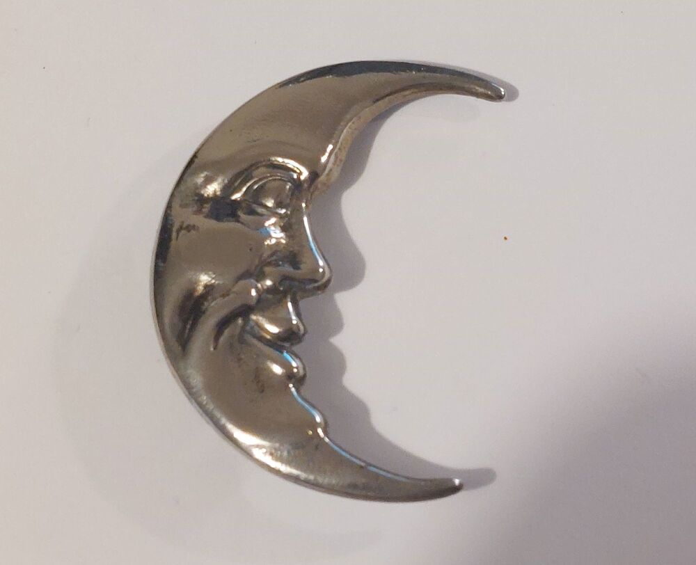 Man In The Moon Silvertone White Metal Lapel Pin Brooch