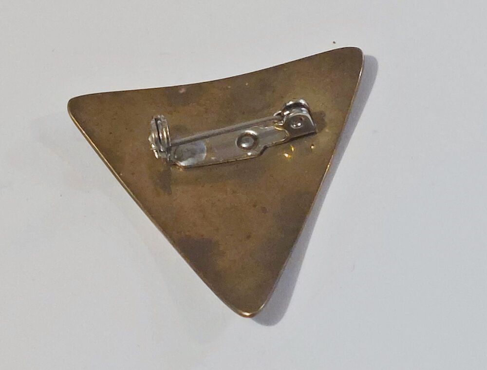 Pin Brooch-Triangular-Celtic Knot Design-Brass-Circa 1970s Vintage