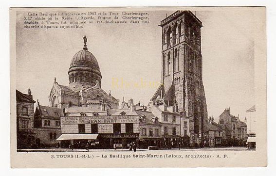 Tours, France-La Basilique Saint Martin and Streetview Postcard