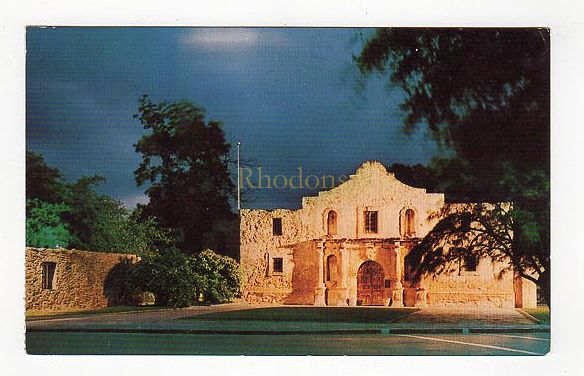 The Alamo At Night, Texas USA - 1960s Colour Photo Postcard