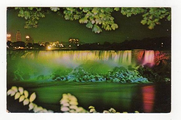 Illuminated View of American Falls From Niagara Falls, Canada-1970s Photo P
