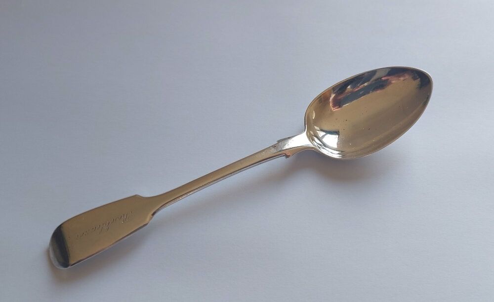 Antique Sterling Silver Fiddleback Dessert Spoon - George Adams, London 186