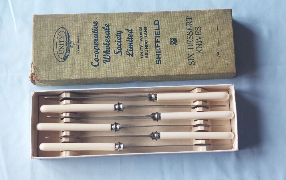 Dessert Knives - Boxed Set of 6 - CWS Unity Brand-Sheffield Stainless-Vintage