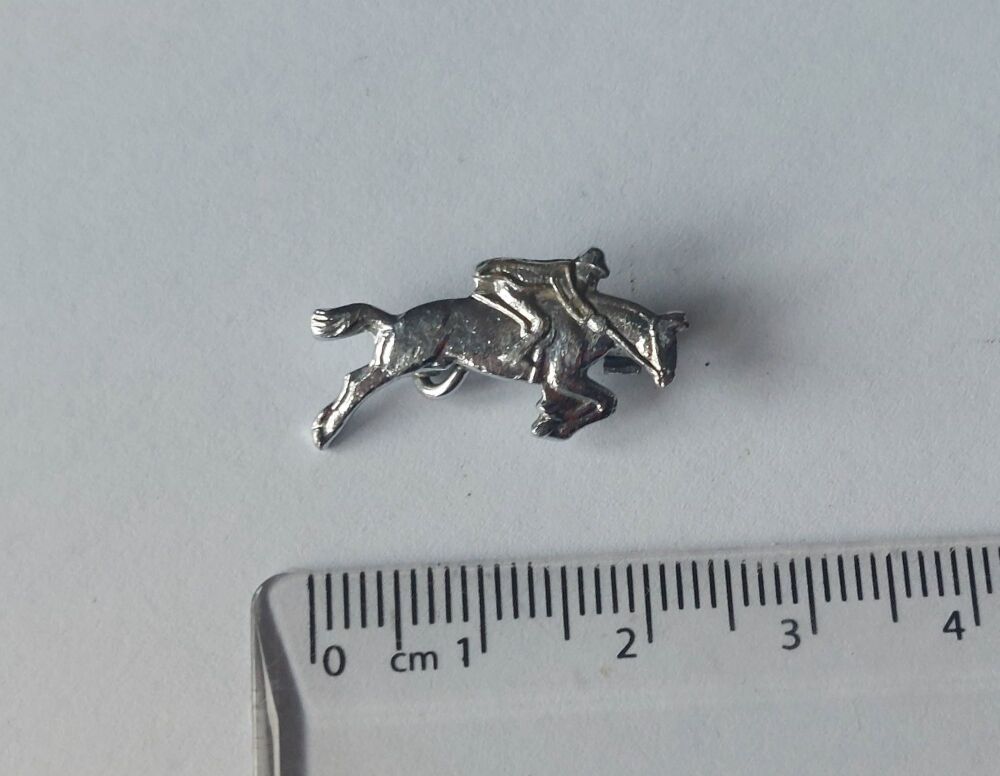 Horse Racing Lapel Pin, Tie Pin - Chromed Metal Horse and Jockey
