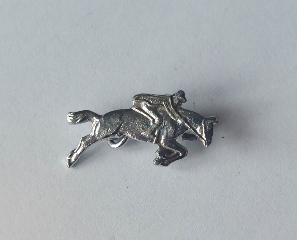 Horse and Jockey Lapel Pin, Tie Pin-Chromed Metal 