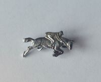 Horse Racing Lapel Pin, Tie Pin - Chromed Metal Horse and Jockey