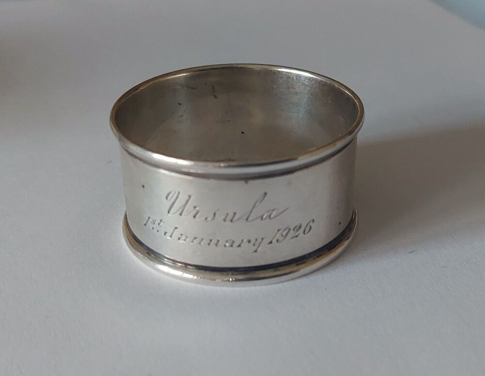 Vintage English Silver Napkin Ring - Ursula - 1926- Chester Hallmarks For 1