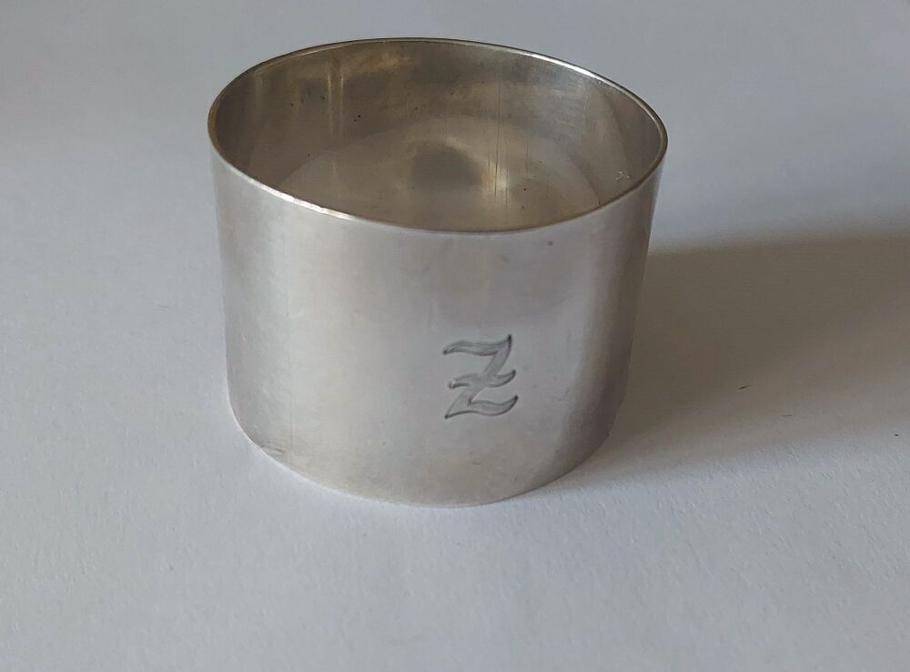 Sterling Silver Napkin Ring - Monogram 'Z' - S W Smith & Co Birmingham 1924