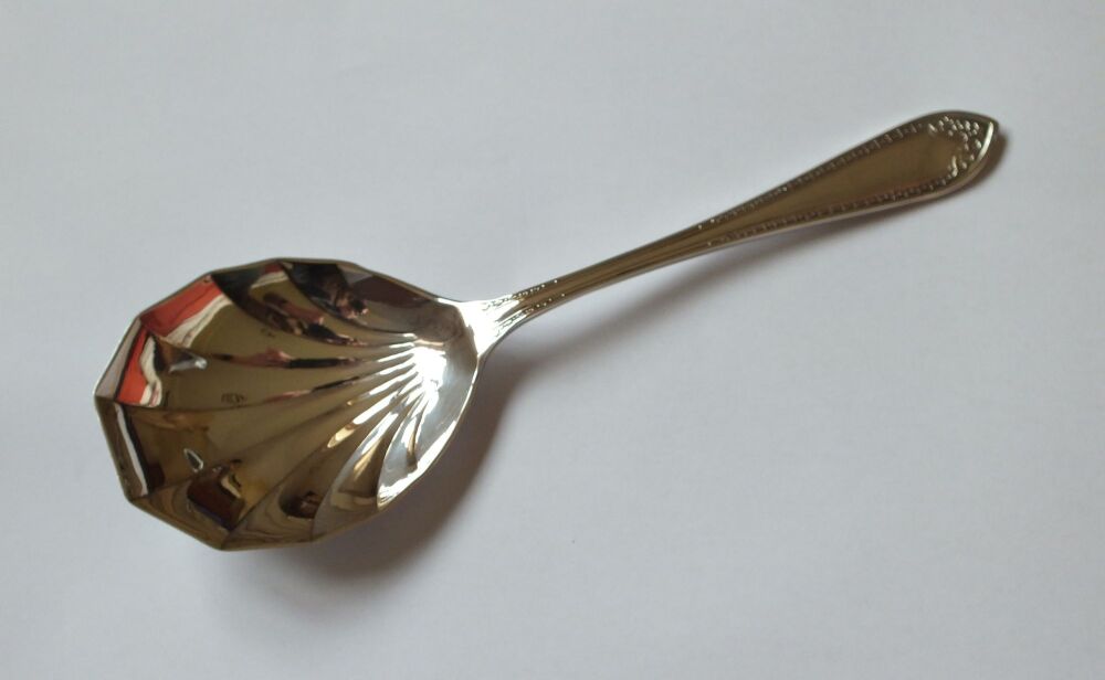 Antique Silver Plated Fluted Serving Spoon - Cased