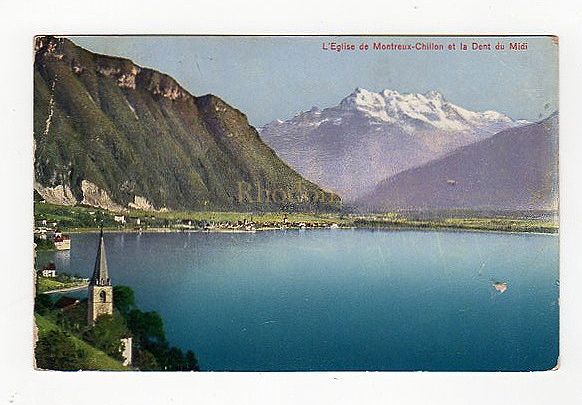 Mrs COX, George Street Croydon 1913 | Eglise de Montreux-Chillon et la Dent du Midi - Colour Photo Postcard