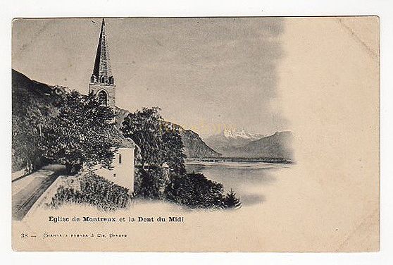 Eglise Montreux, Switzerland, et la Dent du Midi - Early 1900s Photo Postcard