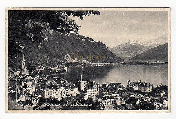 Montreux, Switzerland - General View with Dents du Midi Mountains - Mid 1900s Photo Postcard